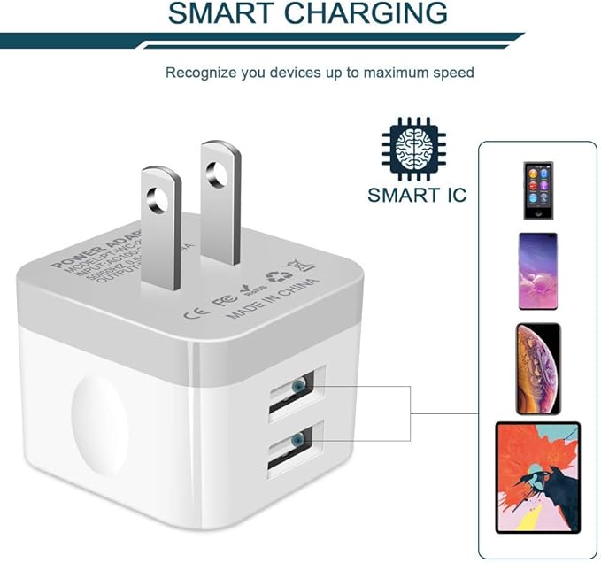 2Pack USB Wall Charger Plug, AILKIN 2.4A Dual Port USB Adapter Power Cube Fast Charging Station Box Base for iPhone 17 16 15 14 13 12 Pro Max SE 11 XR XS, Samsung, Phones Charge Block-White Brick