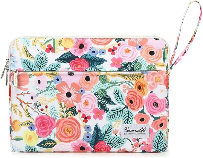 Canvaslife Laptop Sleeve Case Cover with Pocket for MacBook Pro 14 inch and 14 inch-14.4 inch HP, Lenovo, Dell, ASUS, Acer Notebook Computer (New Garden Roses)