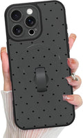KANGHAR Compatible with iPhone 16 Pro Max Case, Support for MagSafe, Silicone Spot Cute Pattern, Wristband Kickstand Camera Protection Shockproof Soft Slim Cover for Girls Women, Black