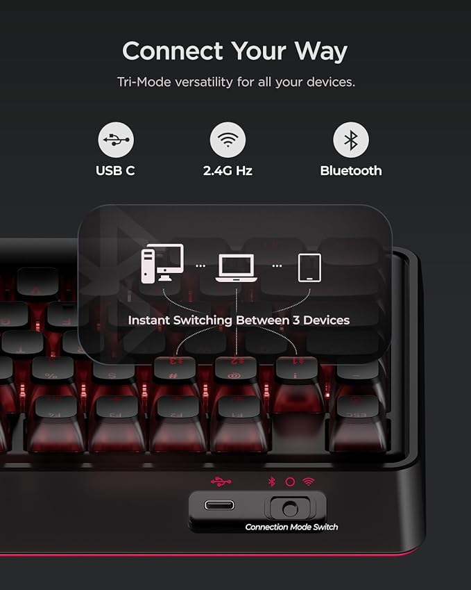 wegear PIXIU 98 Mechanical Gaming Keyboard with Knob, Cherry MX2A Red Switches, 8K Hz Polling, Tri-Mode Gasket Key-Board for PC/Mac/Laptop, Hot Swappable, PBT, RGB Backlit, 95 Keys