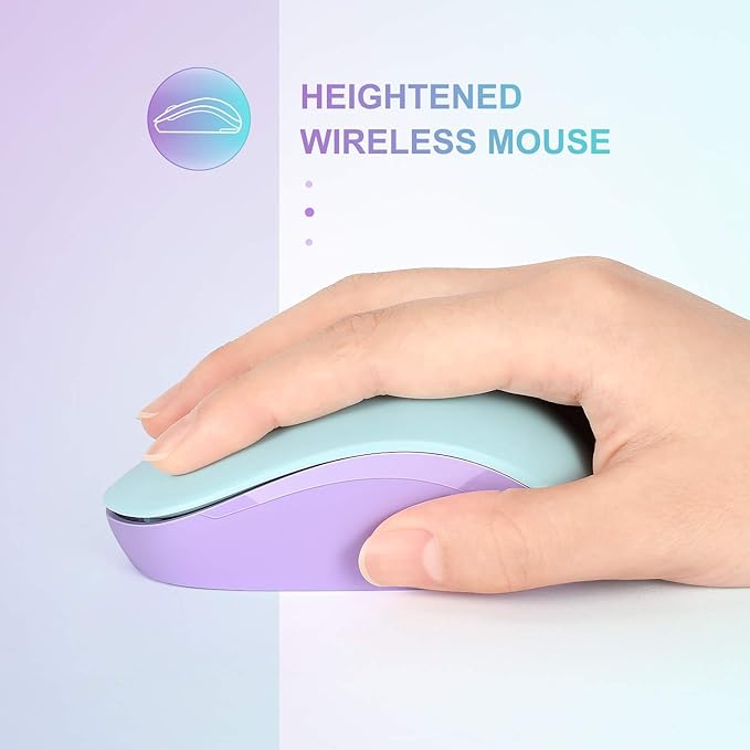 seenda Wireless Mouse for Laptop, 2.4G Noiseless Mouse with USB Receiver - Optical Tracking Portable Computer Mice for Chromebook, PC, Tablet, Windows System, 24 Months Battery Life -Mint Green&Purple