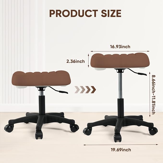 Height Adjustable Foot Stool,550lbs Heavy Duty Large Seat Under Desk Footrest,Swivel Rolling Chair Sturdy Wheels,2 in 1 Ottoman Stool Meeting Chair for Home Office,Browm