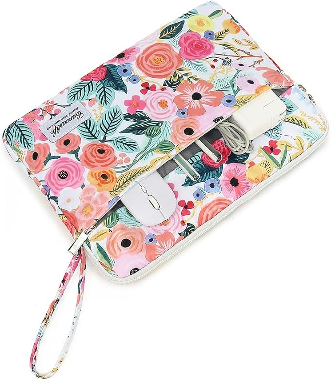 Canvaslife Laptop Sleeve Case Cover with Pocket for MacBook Pro 14 inch and 14 inch-14.4 inch HP, Lenovo, Dell, ASUS, Acer Notebook Computer (New Garden Roses)