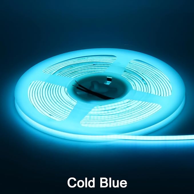 3mm COB Strip Light, DC 24V Ice Blue 16.4ft Flexible Cuttable Ultra-Thin LED Tape CRI>90 Uniform Dotless 400LEDs/M LED Light for for Christmas Bedroom Home Kitchen Cabinet Decor (NO Power Supply)