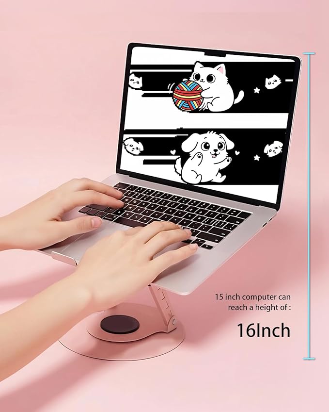 360° Rotating Adjustable Laptop Stand Perfect for Work, Painting,Office,Travel,Home,Fits MacBook & Laptops up to 13-15",Dual Rotary Shaft,Folding Design-Pink