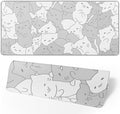 White Kawaii Cats E-Sport Mouse Pad Large Desk Mat Non-Slip Rubber Base Stitched Edge Keyboard Mouse Pad for Office Home E-Sport Computer Laptop, 31.5×11.8 Inches