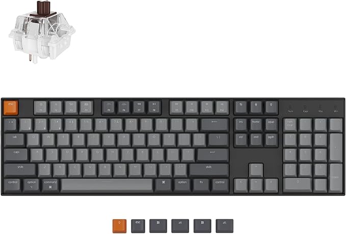 Keychron K10 Full Size Layout White LED Backlit Hot-Swappable Mechanical Keyboard for Mac Windows, Multitasking 104-Key Bluetooth Wireless/USB Wired Computer Keyboard with Keychron Super Brown Switch