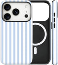 Magnetic for iPhone 17 Pro Max Case Cute Stripes Phone Case, Shockproof Slim TPU and Hard PC Protective Phone Cover Compatible with MagSafe Designed for Women Girls, Blue and White