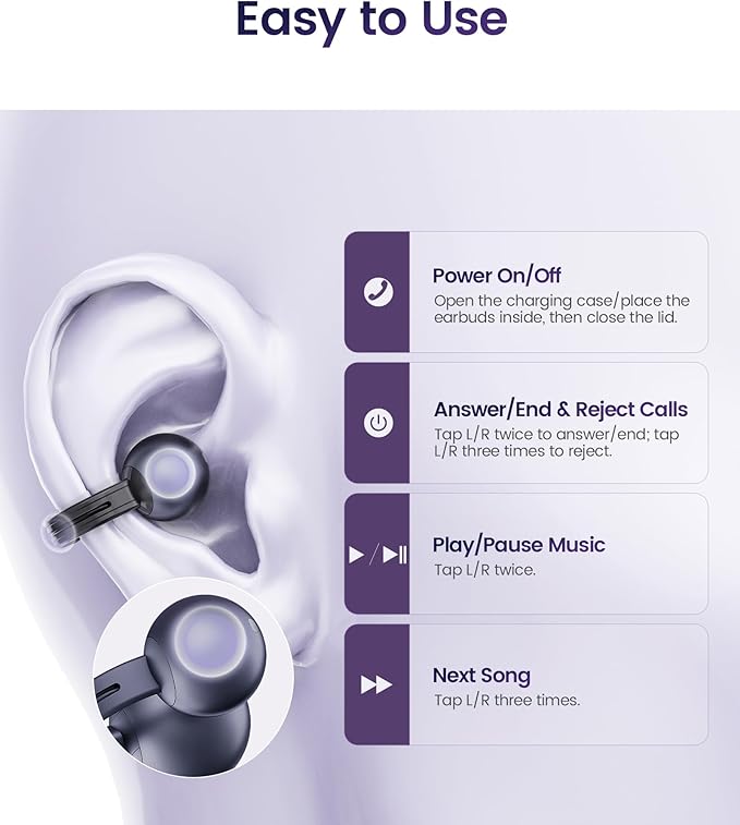 mojawa StarClip Open-Ear Wireless Bluetooth Headphones, Clip-On Earbuds, 4D Panoramic Sound, Clear Calls, Lightweight, Secure Fit, IP54 Water-Resistant Ear Grips for Workout and Daily Use, Black