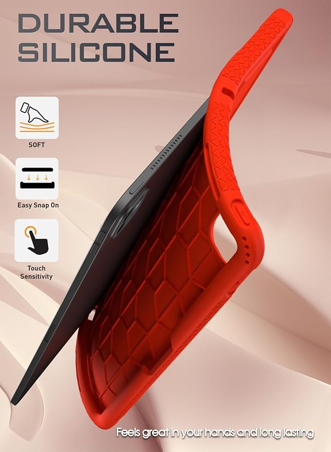 Poetic TurtleSkin Case for iPad Pro 13 Inch (M5) 2025 / (M4) 2024, Heavy Duty Shockproof Rugged Kids Friendly Drop Protection Silicone Cover Case, Red