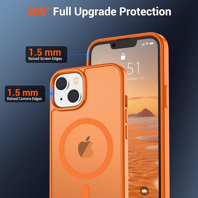 SUPFINE Magnetic for iPhone 14 Case & iPhone 13 Case (Compatible with MagSafe)(Military Grade Drop Protection) Translucent Matte Shockproof Phone Cover,Starry Orange