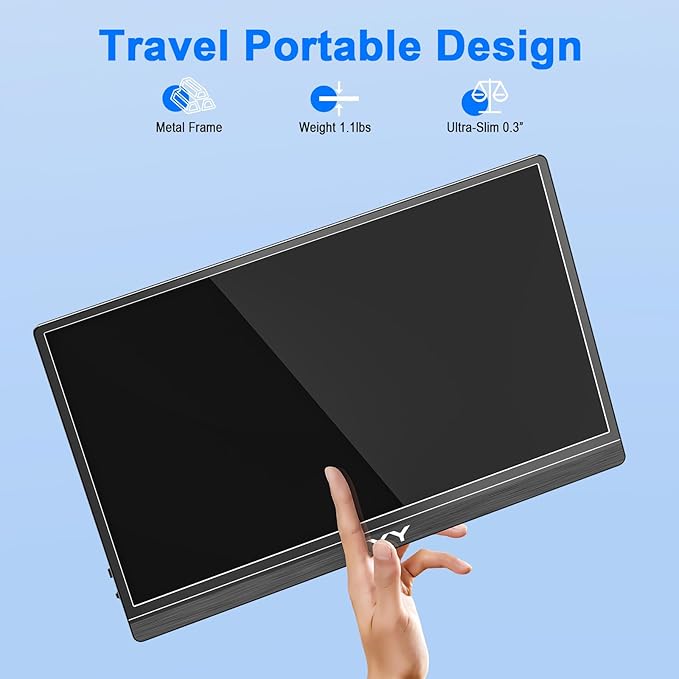 KYY Portable Monitor 14' FHD 1080P - Ultra-Slim Portable Laptop Monitor Computer Display with Type-C HDMI Speakers for Laptop PC Phone Mac PS4 PS5 Xbox Switch