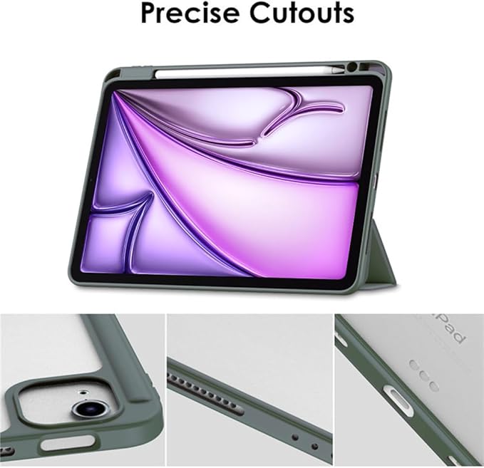 Clear Case for iPad Air 13 Inch (M4 2026/M3 2025/M2 2024)&iPad Pro 12.9 6th/5th/4th/3rd Gen (2018-2022) with Pencil Holder, Magnetic Trifold Smart Stand Cover Auto Wake Sleep (Dark Green)