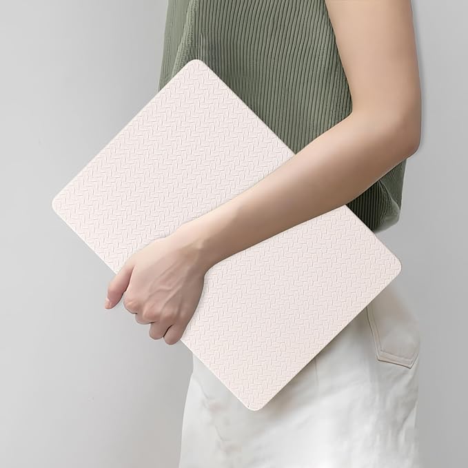 DTangLsm for MacBook Pro 13 inch Case 2026-2016 M2 M1 A2338 A2289 A2251 A2159 A1989 A1706 A1708, Woven Textured Leather Hard Cover for MacBook Pro 13 Case + Keyboard Cover, Has Logo Cutout, Beige