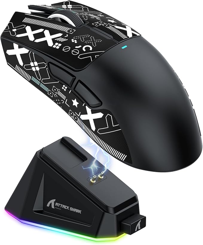 MAGIC-REFINER Attack Shark X11 59g Superlight Wireless Gaming Mouse with Grip Tape, RGB Charging Dock，BT/2.4G Wireless/Wired Pc Mouse, 22000 DPI,5 Programmable Buttons for Pc/Mac(Black)