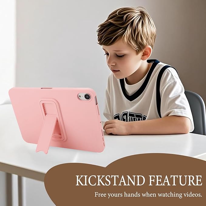 Case for iPad mini 7th & 6th Gen with Kickstand, Soft TPU + Hard PC Ultimate Delicate Touch Feeling Shockproof Protective Back Cover for iPad mini 7th 6th Women Men, Pink