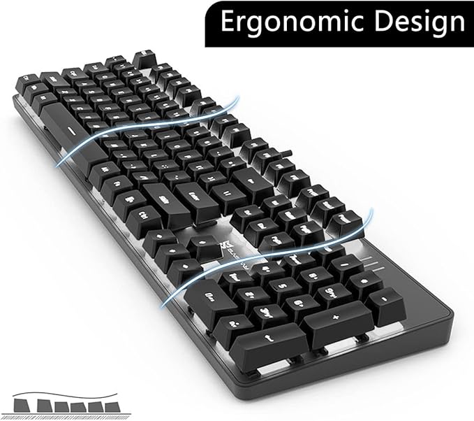Merdia Brown Switch Black Full Size Mechanical Gaming Keyboard | 104 Keys US Layout Ice Blue Backlit Wired PC Gaming Keyboards | Hot Swappable LED Backlit Wired Mechanical Computer Keyboards