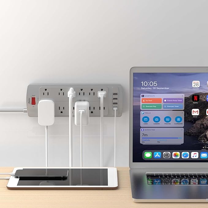 Power Strip, ALESTOR Surge Protector with 12 Outlets and 4 USB Ports, 10 Feet Extension Cord (1875W/15A), 2700 Joules, ETL Listed, Grey