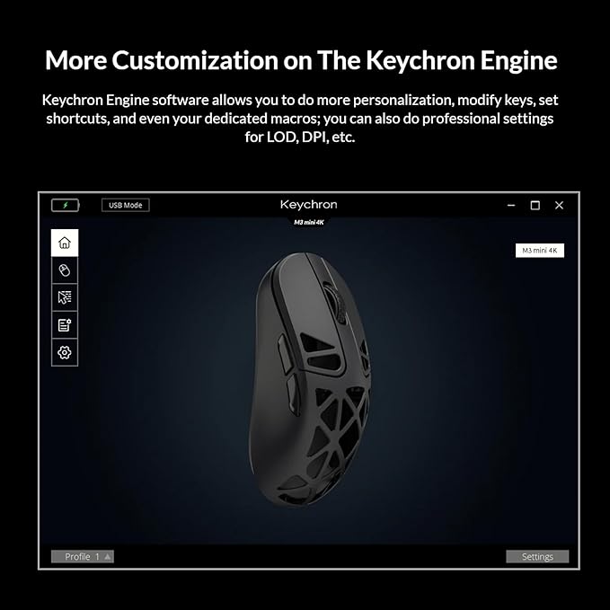 Keychron M3 Mini 4K Wireless Bluetooth 5.1/2.4 GHz/Wired Optical Mouse, Ultra-Lightweight 65g Programmable PixArt 3395 Sensor with up to 26,000 DPI/ 650 IPS for Windows Mac Linux - Metallic Black