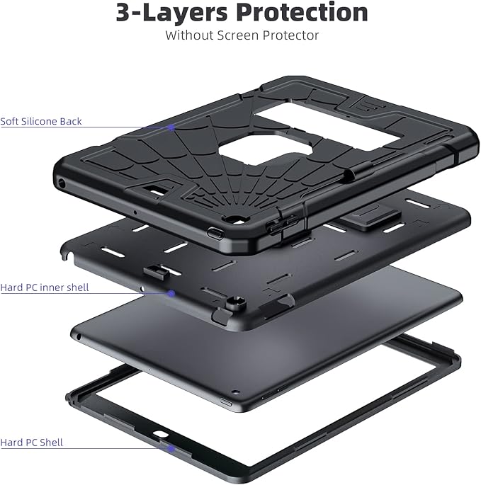SIBEITU iPad 9.7 Case with Pencil Holder 2018/2017 | iPad 6th Generation Cases with Stand | iPad 5th Generation Case for Kids | Slim Shockproof Protective Case for iPad 9.7 inch 5th/6th Gen Black