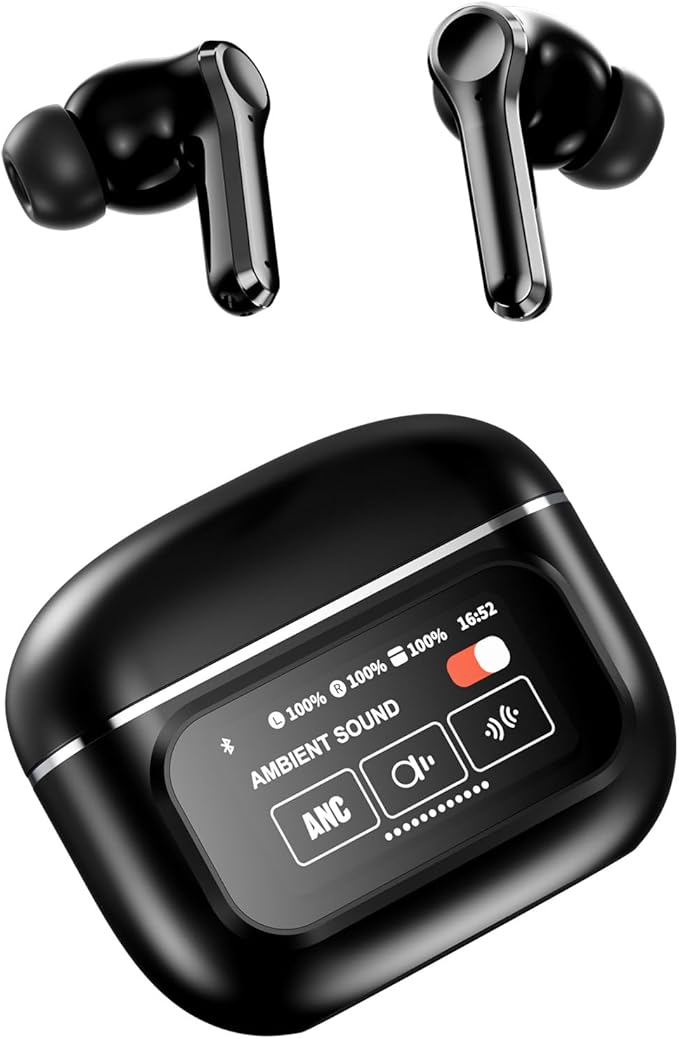 Active Noise Cancelling Touch Screen Earbuds with Screen Touchscreen TWS Bluetooth Earbuds Active Noise Canceling Blue Tooth Ear Buds for iPhone ANC Transparency Mode