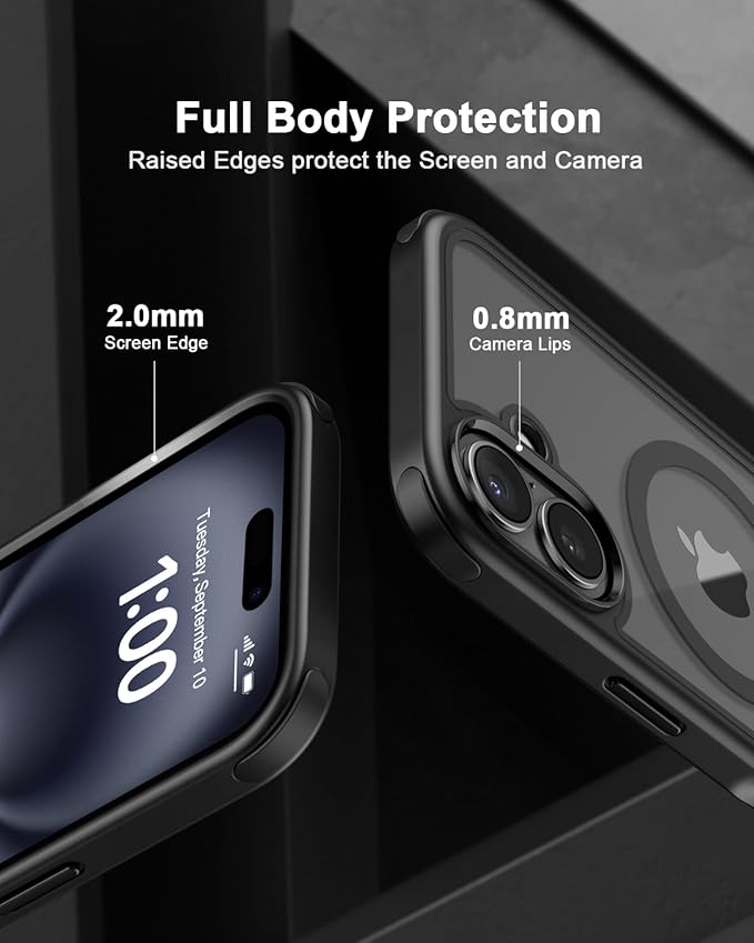 Mobnano for iPhone 16 Case, Compatible with MagSafe, Crystal Clear Case with Magnetic Ring, Multicolor Protective Shockproof Bumpers, Not Yellowing Slim Cover for Men Women - Black