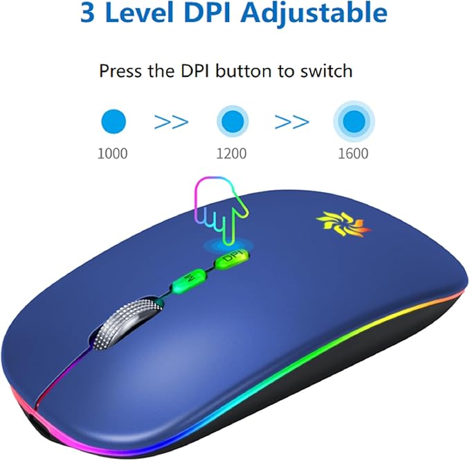 KBCASE Wireless Mouse, LED Wireless Mouse for Laptop, Slim Silent Mouse 2.4G Rechargeable Wireless Computer Mouse for Laptop, MacBook, iPad, Chromebook, with USB & Type-c Receiver