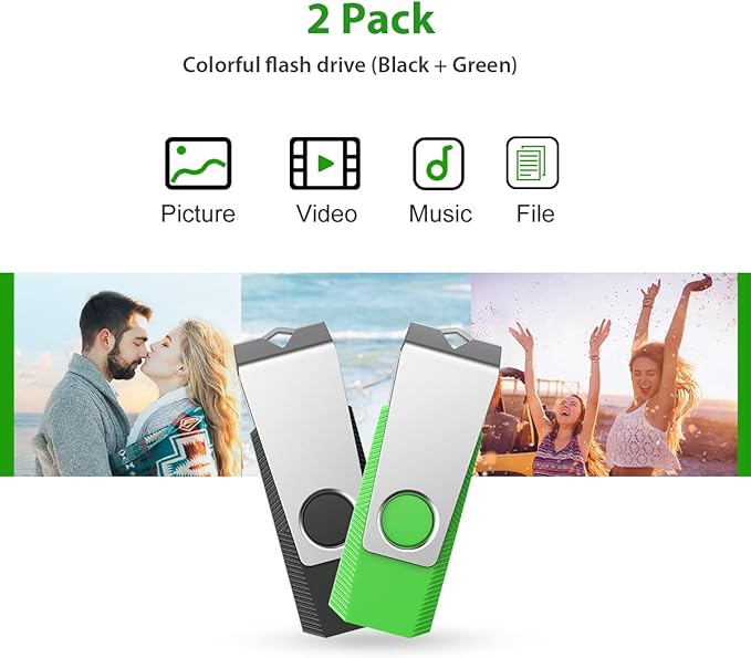 Aiibe 32GB Flash Drive 2 Pack 32GB USB 3.0 Flash Drive Thumb Drive Zip Drive USB 3.0 Memory Stick USB Drive with Keychain (32G, 2 Colors: Black Green)