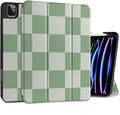 MEEgoodo for iPad Pro 12.9 Case M2 6th/5th/4th/3rd Generation 2022 2021 2020 2018 with Pencil Holder, Tablet Cover with Soft TPU Back Shell, Green Checkered