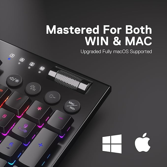 Redragon K618 PRO 3-Mode Wireless RGB Mechanical Keyboard, BT/2.4Ghz/Wired Low Profile Win/Mac Gaming Keyboard w/Ultra-Thin Design, Dedicated Media Control & Linear Red Switch