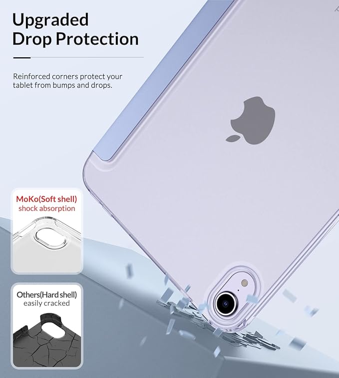 Moko Case Fit New iPad mini 7 (A17 Pro) 2024, iPad mini 6th Generation Case 2021 (8.3-inch), iPad mini 6 Case, Soft TPU Translucent Frosted Back Cover Case for iPad mini 7th, Grayish Purple