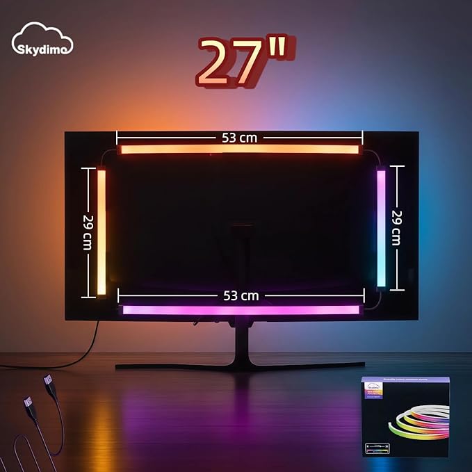 RGB Monitor Backlight with Screen Sync, Dual USB Powered Ambient Lighting Kit for 27 Inch Gaming Monitors, Music Mode, Immersive Dynamic LED Strip Lights for PC Setup (4 Sides - 27 inch)