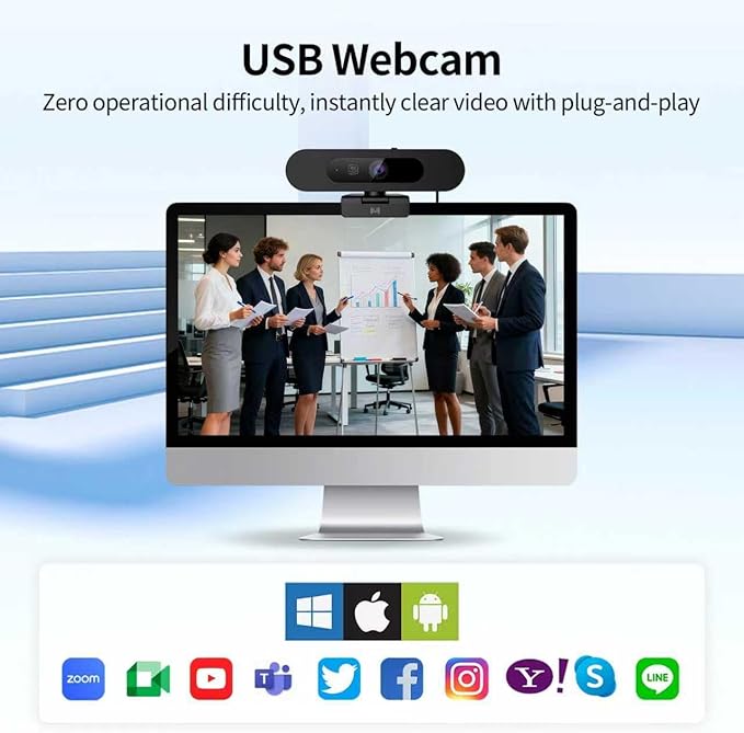 4K Webcam for PC, 8MP USB Webcam with Dual Noise-reducing Microphones, Picture-in-picture, Auto Framing, 5X Zoom, 92° Wide FOV, Auto Light Correction, Perfect for Conference, Video Callings, Streaming