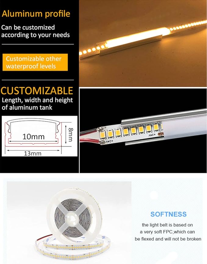 SUYOOULIN LED Strip Lights, SMD 2835 LED Strip Warm White 3000K, DC12V 1200LEDs 16.4Ft 26000LM High Density LED Light Strips Tube Waterproof IP67, 3 Times Brightness Than SMD3528 LED Strip