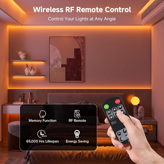 BTF-LIGHTING COB LED Strip Light 24V 16.4FT UL Listed, Orange Color Dimmable High Density Flexible Tape Light with RF Remote & ETL Power Adapter, Ultra Bright for Bedroom Kitchen Home Indoor Lighting