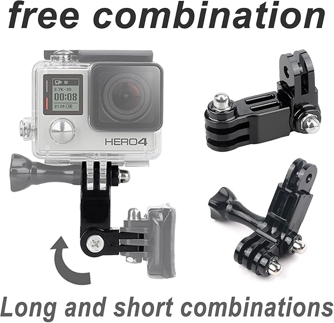 3-Way Adjustable Extension Pivot Arm Adapter Kit for GoPro Hero 11, 10, 9, 8, 7, 6, 5, 4, 3+, Insta360 and DJI OSMO, Same Direction and Vertical Direction, Long Thumb Screws