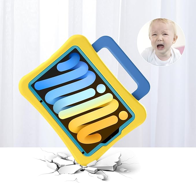 Kids Case for iPad mini 7 (A17 Pro) 2024 /iPad Mini6 2021, Light Weight Heavy Duty/Shockproof/Drop Proof with Handle/Kickstand, Child Friendly Cover for iPad mini 7th/6th Gen 8.3inch (Yellow)