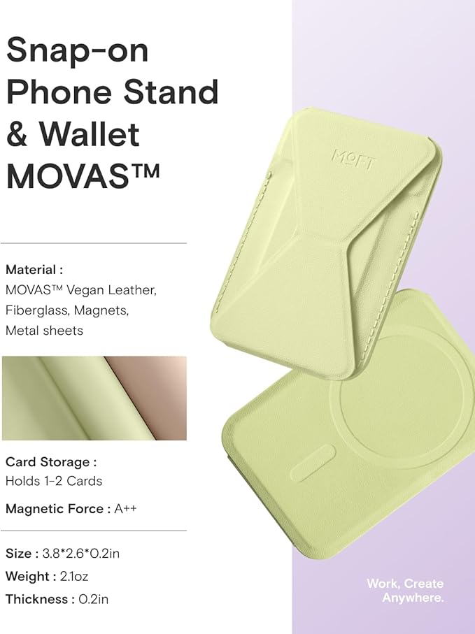 MOFT Magnetic Wallet Stand Compatible with iPhone 17/16/15/14/13/12 Series, Angle Adjustment & Magsafe Compatible MOVAS Phone Stand,Soft Avocado