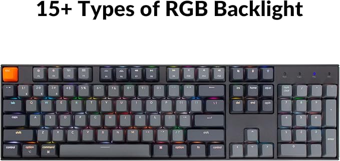 Keychron K10 Full Size Layout RGB Backlit Hot-Swappable Mechanical Gaming Keyboard for Mac Windows, Multitasking 104-Key Bluetooth Wireless/USB Wired Computer Keyboard with Keychron Super Red Switch