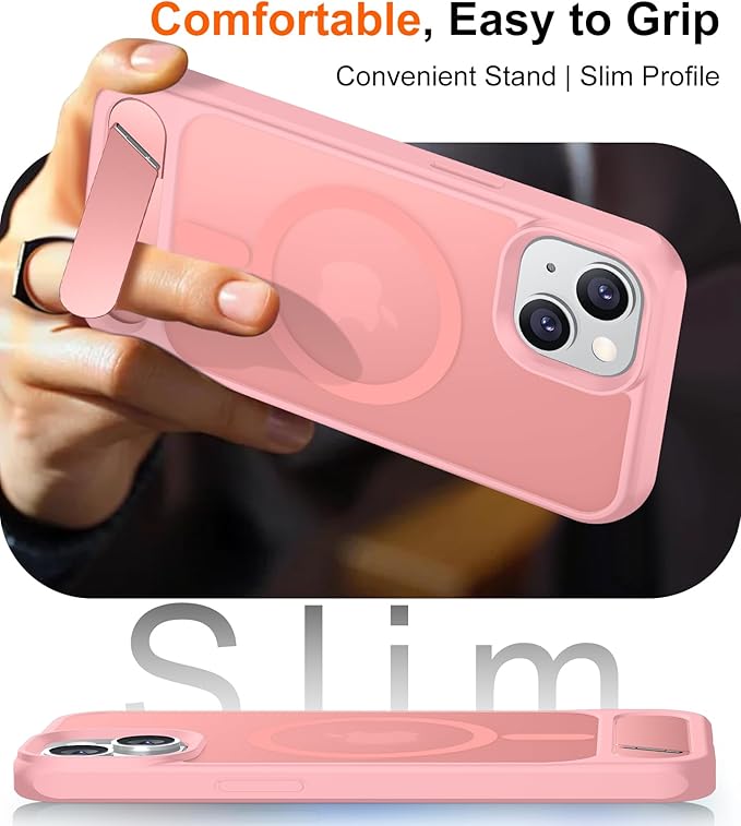 Magnetic Compatible with iPhone 15 Case, [Built-in Invisible Kickstand][Compatible with MagSafe] [Military Grade Shockproof] Slim Translucent Matte Phone Case for iPhone 15 6.1"