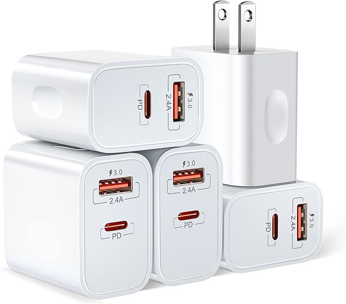 20W USB C Charger Block, Bangfun Dual Port PD 20 Watt Fast Charger Block+ Quick Fast Charge 3.0 Type C Charging Block Compatible iPhone 17/16/15/14/13/12/11 Pro Max/XR/XS/SE/Plus,Pad Pro Air(White)