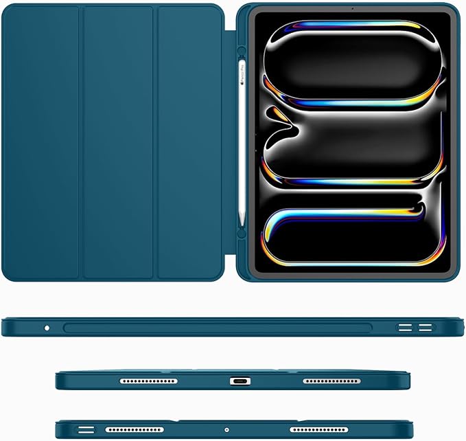 iMieet Case for iPad Pro 11 Inch (M5) 2025 /(M4) 2024 5th Gen, Trifold Stand Smart Cover with Pencil Holder and Soft TPU Back, Auto Wake/Sleep (Teal)