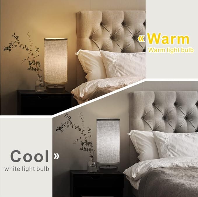 lifeholder Table Lamp, Bedside Nightstand Lamp, Simple Desk Lamp, Cylinder Table Lamp for Bedroom Living Room Office Study, Grey Shade and Silver Base (Grey)