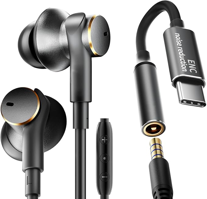 Wired Headphones Balance Powerful Bass & HD Audio Noise-cancelling Earbuds Wired Immersive Bass,(Four drive)Bass Boost In ear Earphones Universal 3.5mm & USB C Plug with Mic ENC Noise reduction calls