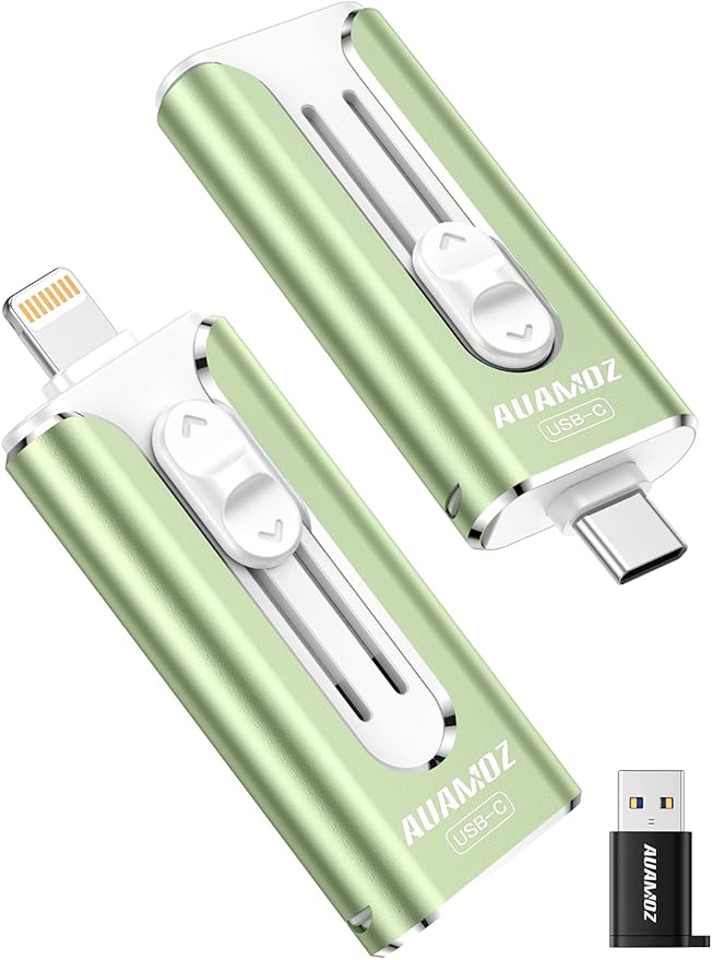 512GB Mini Dual Interface Flash Drive, Portable Memory Stick Compatible with iPhone 17/16/15/14/13/12/11, iPad, Android & PC, Easy to Save Photos, Videos & Files (1 Pack-Sage Green)