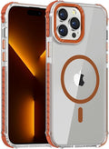 DEERLAMN Strong Magnetic Case for iPhone 13 Pro 6.1-Inch,[Compatible with Magsafe][Military-Grade Protection] Clear Slim Shockproof Protective Phone Cover for Women Men-Transparent+Orange