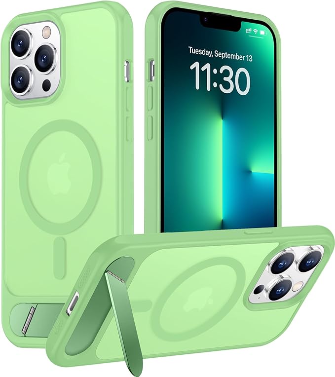 Magnetic Compatible with iPhone 13 Pro Max Case, [Built-in Invisible Kickstand][Compatible with MagSafe][Military Grade Shockproof] Slim Translucent Matte Phone Case for iPhone 13 Pro Max 6.7"