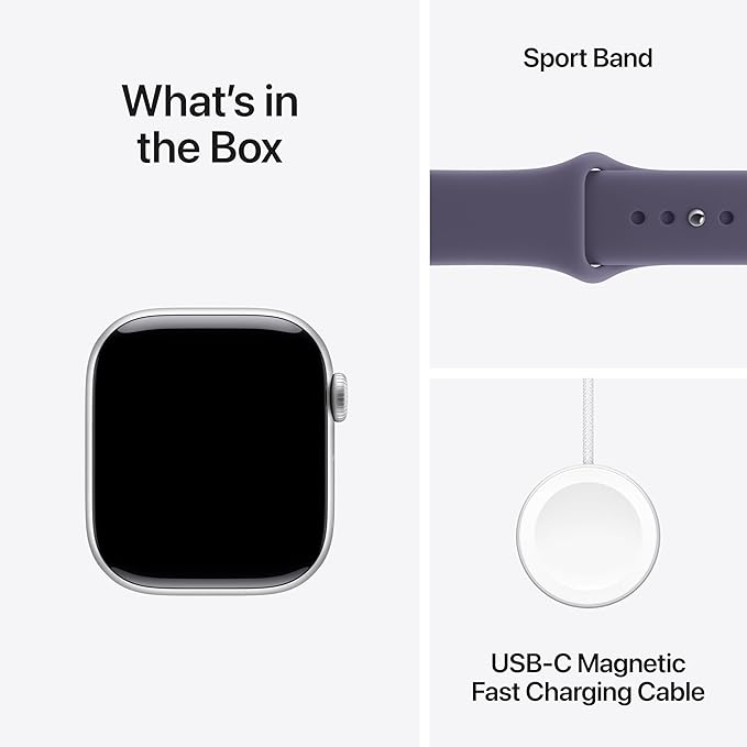 Apple Watch Series 11 [GPS + Cellular 42mm] Smartwatch with Silver Aluminium Case with Purple Fog Sport Band - S/M. Sleep Score, Fitness Tracker, Health Monitoring with AppleCare+ (2 Years)