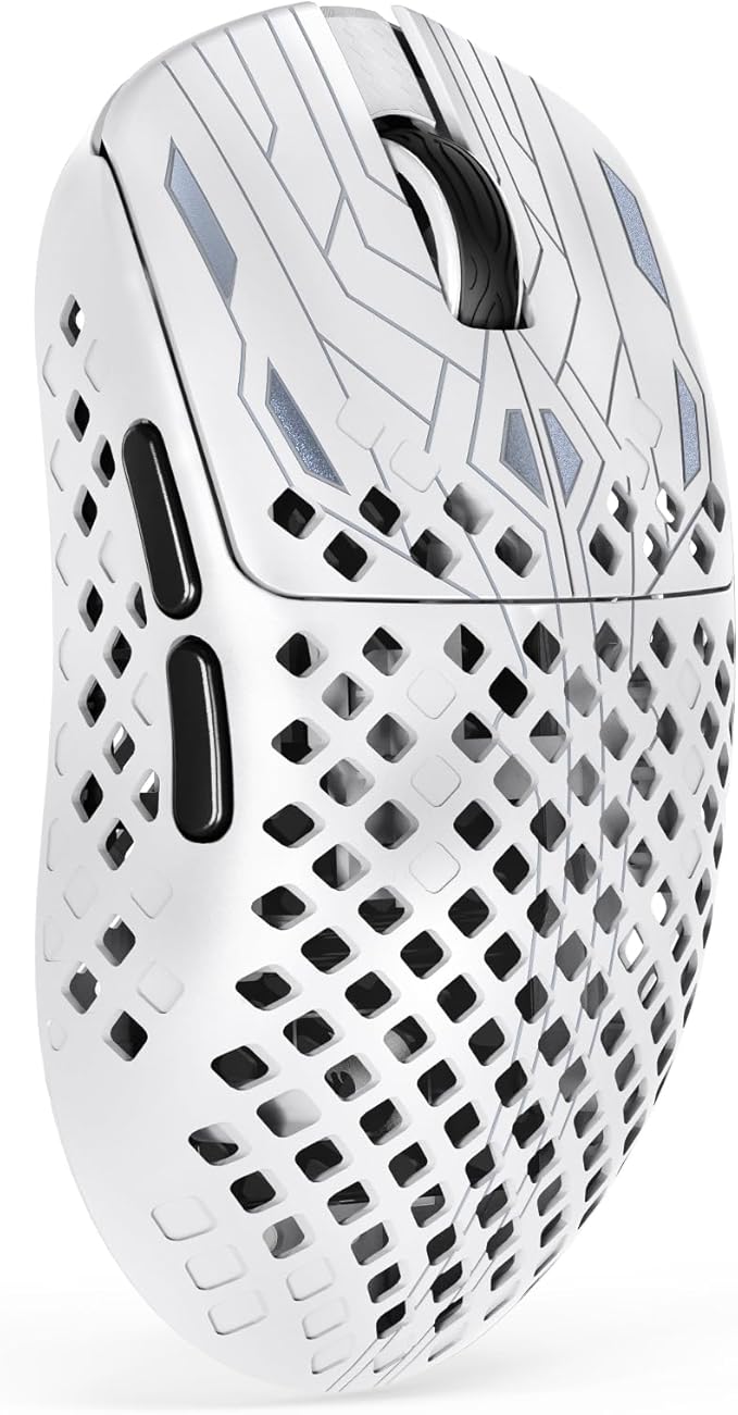 MAMBASNAKE M2 Carbon Fiber Wireless Gaming Mouse,PAW3395PRO 40K DPI Optical Sensor,41g Ultra Lightweight Ergonomic,Programmable Buttons BT/2.5Ghz/Wired Mice,Computer Accessories for PC/Mac-White