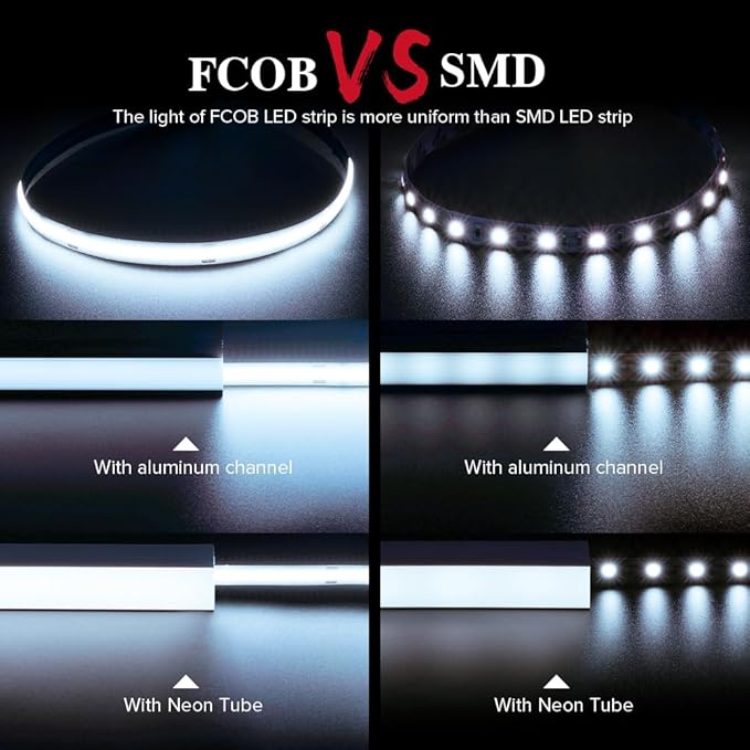 BTF-LIGHTING FCOB COB LED Strip Flexible High Density Uniform Light 9W/m 16.4FT DC24V Daylight White 6000K CRI 90+ 8mm Width Dimmable LED Ribbon for Indoor Decor(No Adapter or Controller)